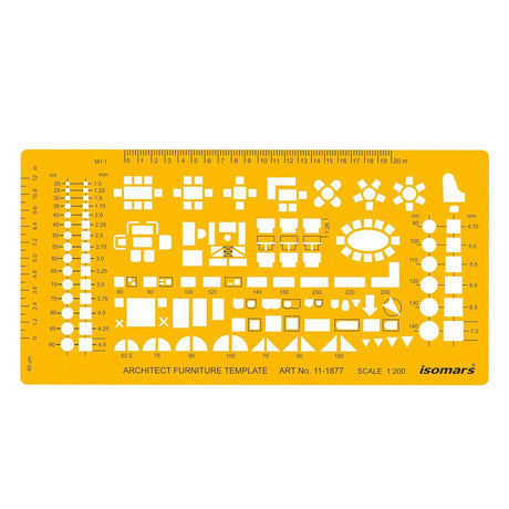 Isomars 1:200 Scale Architectural Drawing Template Stencil (Art 1877) | Furniture Symbols for House Floor Plans, Interior Design, Technical Drafting, Architecture & Engineering - Isomars
