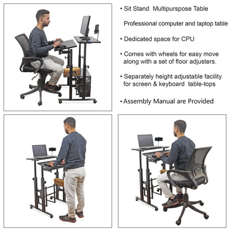 Isomars 24"/61cm Wide Made In India Desktop & Laptop Multipurpose Adjustable Table & Computer Workstation - Useful for Using Gadgets Like Desktop, Laptop etc (Black) - Isomars