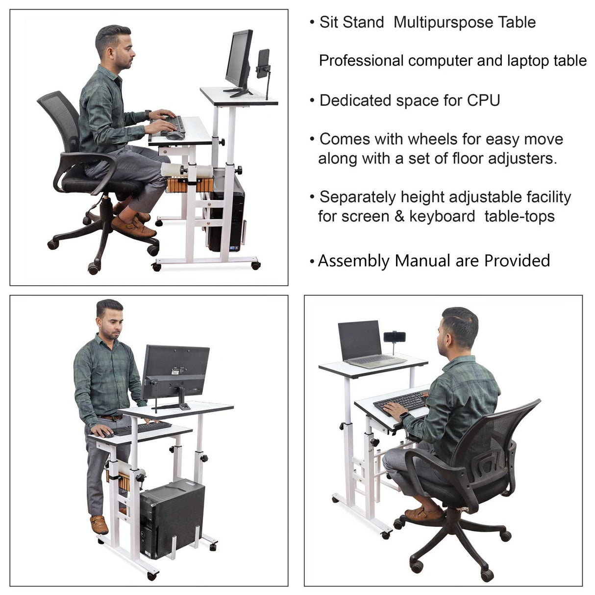 Isomars 24"/61cm Wide Made In India Desktop & Laptop Multipurpose Adjustable Table & Computer Workstation - Useful for Using Gadgets Like Desktop, Laptop, Tab/iPad etc (White) - Isomars
