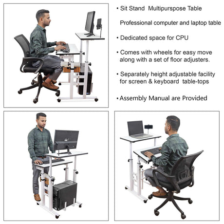 Isomars 24"/61cm Wide Made In India Desktop & Laptop Multipurpose Adjustable Table & Computer Workstation - Useful for Using Gadgets Like Desktop, Laptop, Tab/iPad etc (White) - Isomars