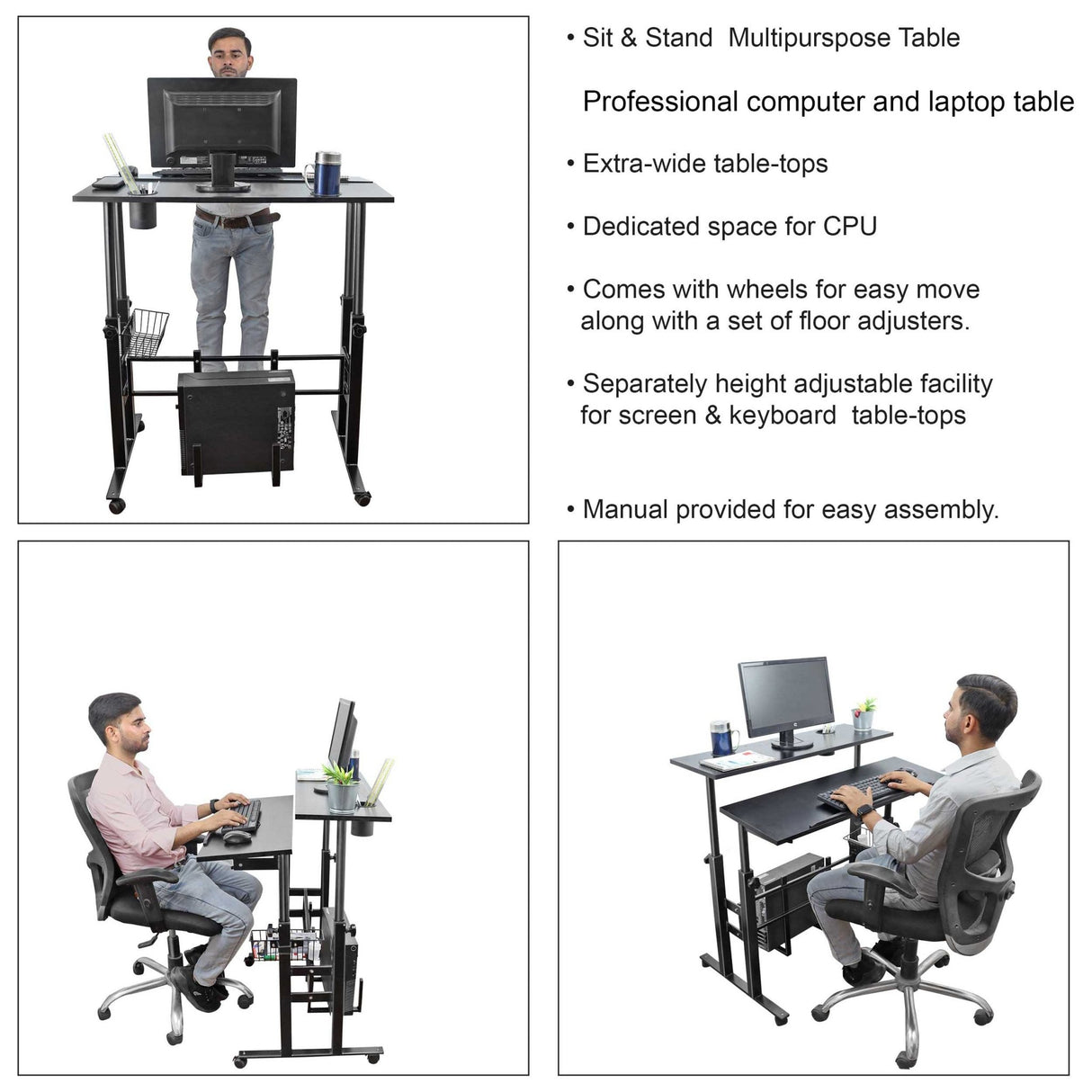 Isomars 36"/92Cm Wide Made In India Desktop & Laptop Adjustable Table & Computer Workstation - Useful For Using Gadgets Like Desktop, Laptop, Tab/Ipad, Mobile Phone Etc (Black) - Engineered Wood - Isomars