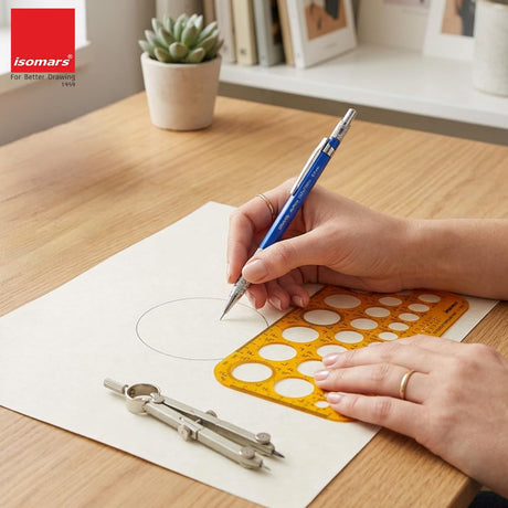 Isomars 45 Circles Drawing Template Stencil | Metric Circle Drafting Template with Built-in Scale | Transparent Plastic Geometry Drawing Tool for Architects, Engineers, Designers, Artists & Students - Isomars
