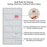 Isomars 6 x 12 Inch Acrylic Quilt Ruler for Sewing & Fabric Cutting - Isomars