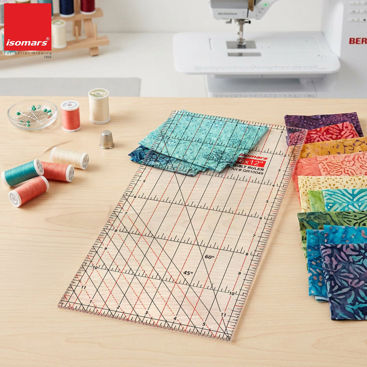 Isomars 6 x 12 Inch Acrylic Quilt Ruler for Sewing & Fabric Cutting - Isomars