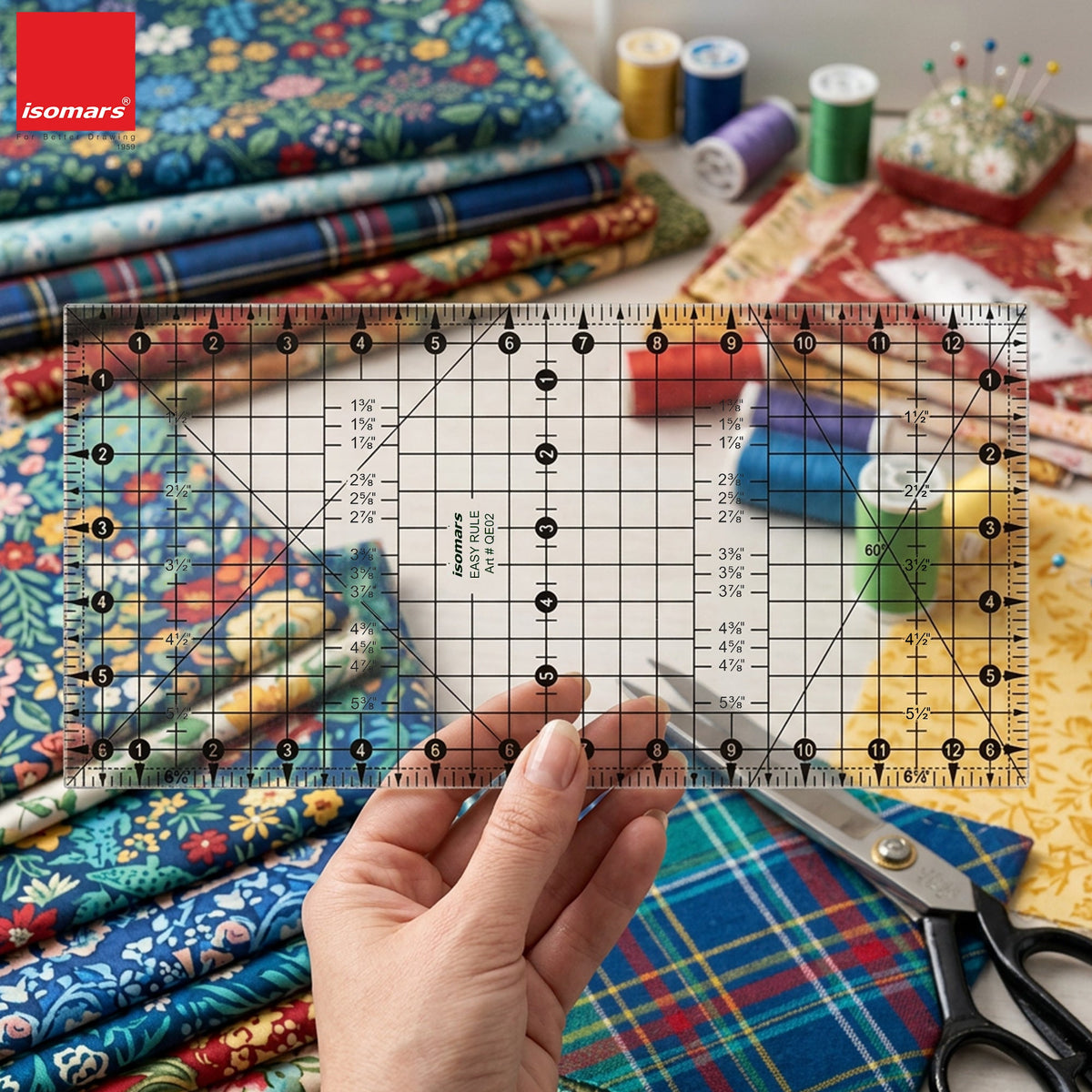 Isomars 6.5" x 13" Easy Ruler for Quilting, Sewing & Cutting - Isomars