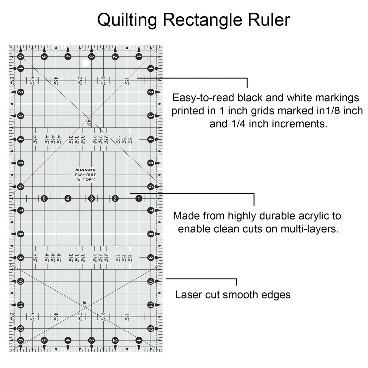 Isomars 6.5" x 13" Easy Ruler for Quilting, Sewing & Cutting - Isomars
