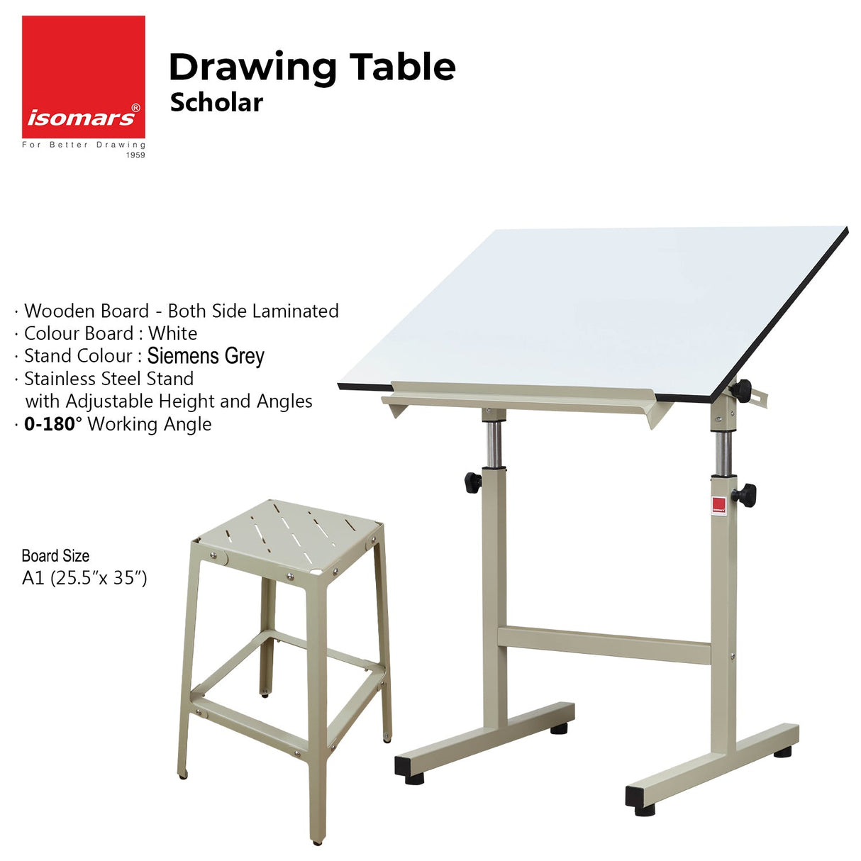 180 Degree Tilting Drafting Board with Metal Stool