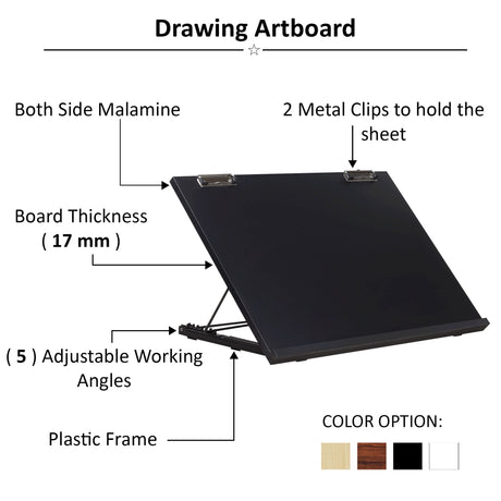 Isomars A3 Drawing Board 21 x 16" | Adjustable Angle – Black - Isomars