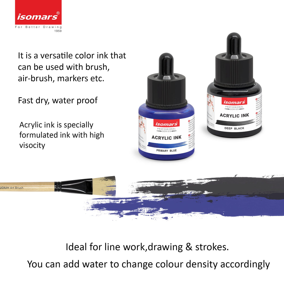 Isomars Acrylic Ink Black & Blue Combo, 35ml Each with Dropper - Isomars