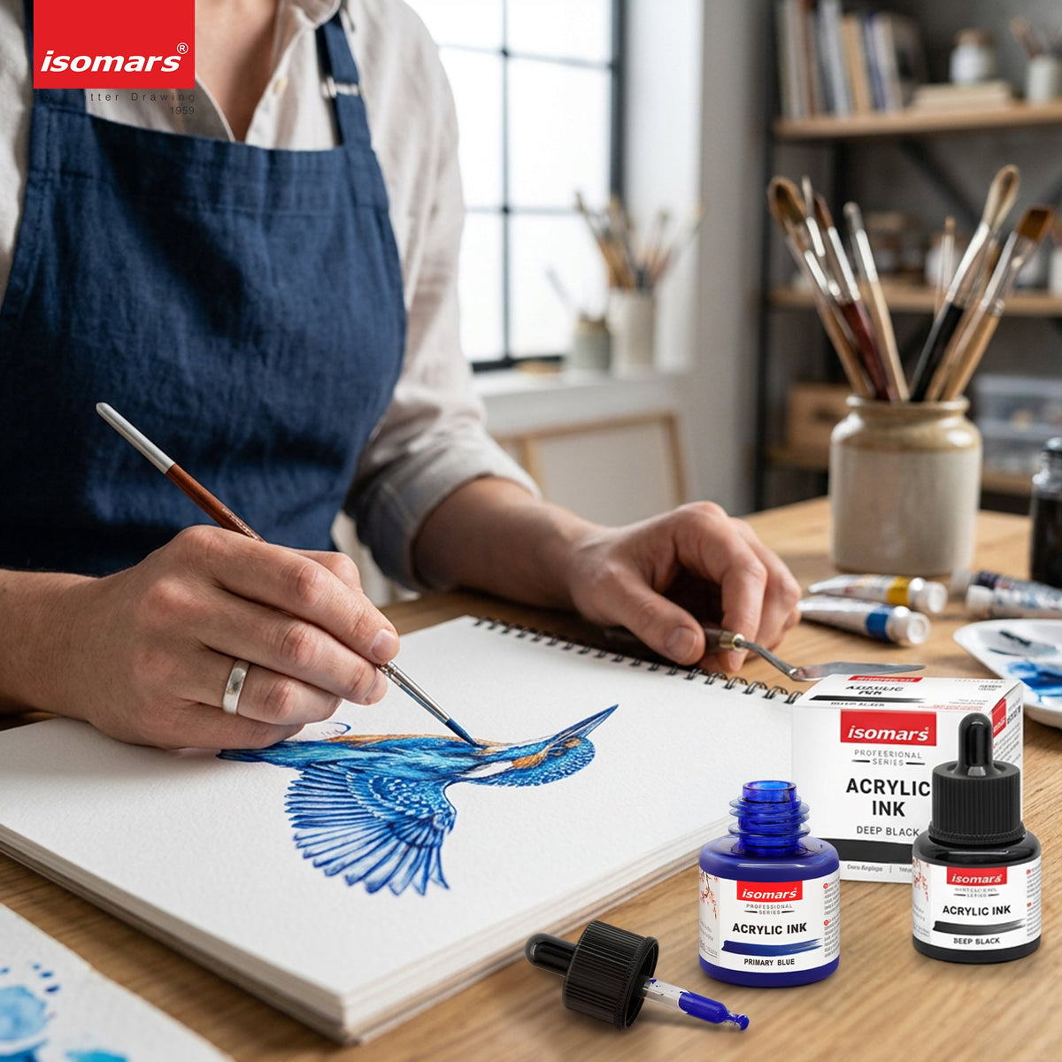Isomars Acrylic Ink Black & Blue Combo, 35ml Each with Dropper - Isomars