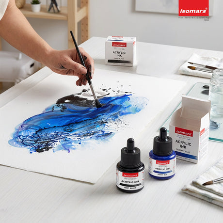 Isomars Acrylic Ink Black & Blue Combo, 35ml Each with Dropper - Isomars