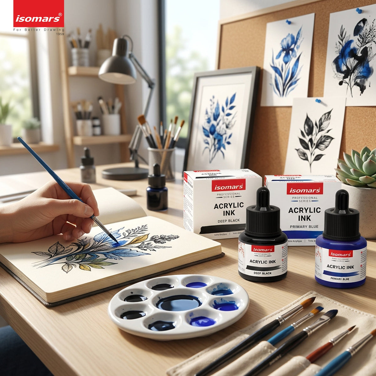 Isomars Acrylic Ink Black & Blue Combo, 35ml Each with Dropper - Isomars