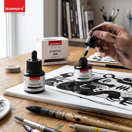 Isomars Acrylic Ink Black Set of 2, 35ml Each with Dropper - Isomars