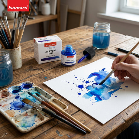 Isomars Acrylic Ink Blue 35ml with Dropper for Art & Drawing - Isomars