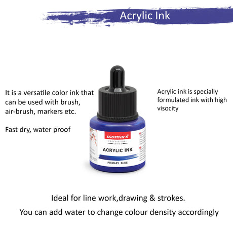 Isomars Acrylic Ink Blue 35ml with Dropper for Art & Drawing - Isomars