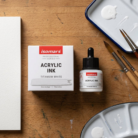 Isomars Acrylic Ink White 35ml with Dropper for Art & Drawing - Isomars