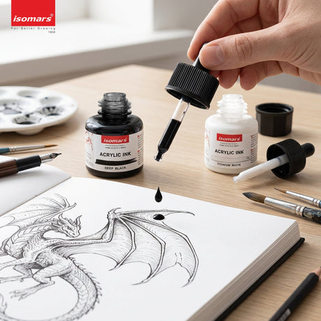 Isomars Acrylic Ink White & Black Combo 35ml Each with Dropper - Isomars
