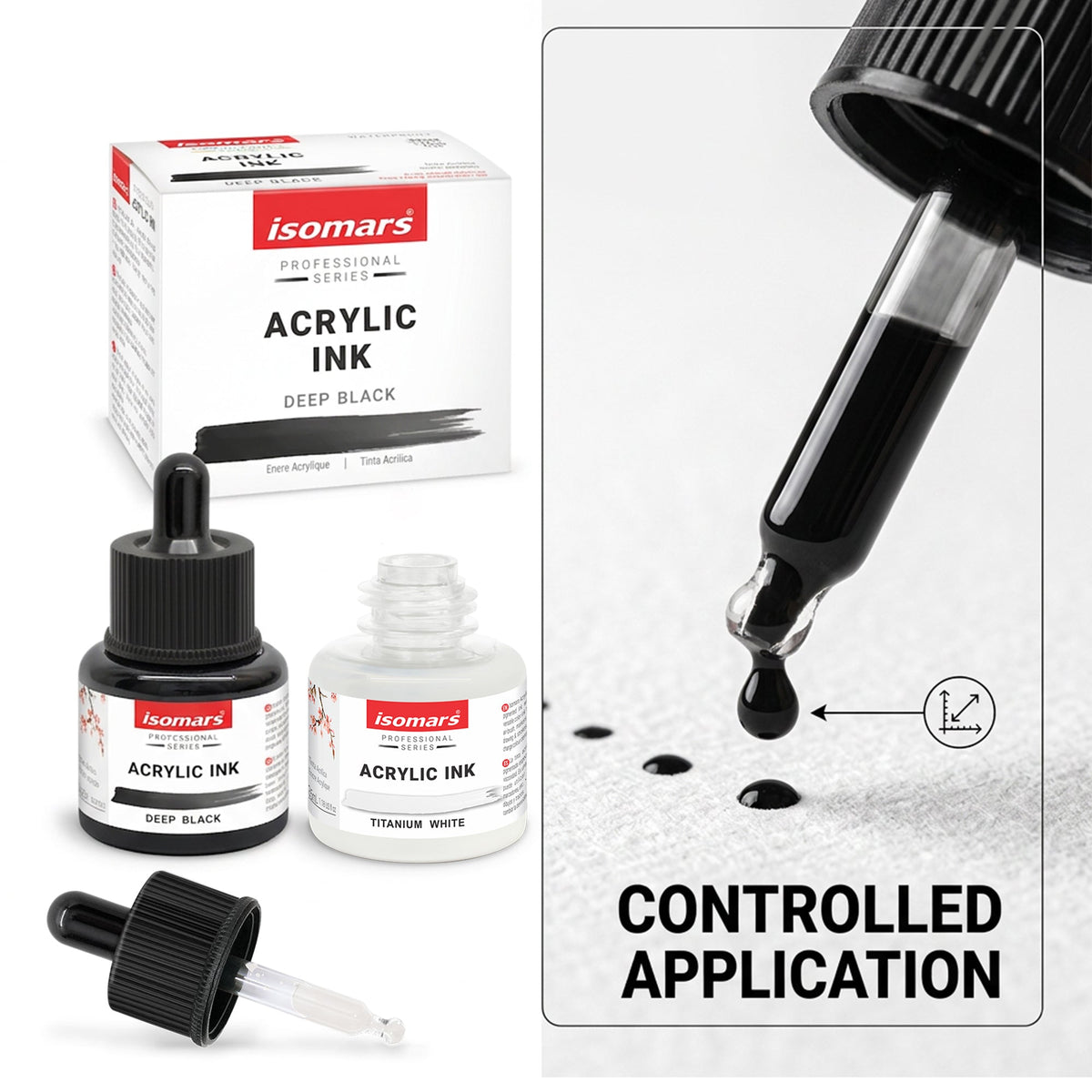Isomars Acrylic Ink White & Black Combo 35ml Each with Dropper - Isomars