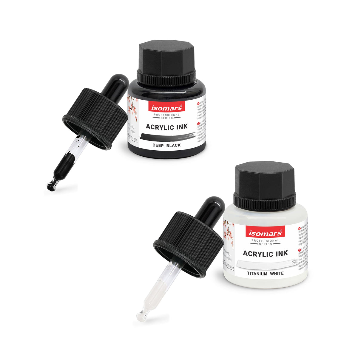 Isomars Acrylic Ink White & Black Combo 35ml Each with Dropper - Isomars