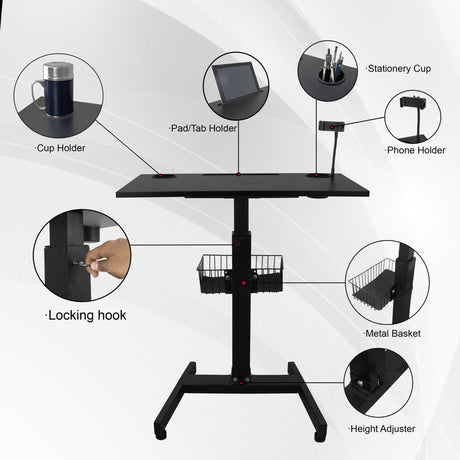 Isomars Airlift Made in India Multipurpose Height Adjustable 'SIT & Stand Laptop Table' with Foot Lever for Breakfast, Online Classes, Other Activities with Large Table Top (Black) - Isomars