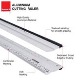 Isomars Aluminium Cutting Rulers Combo Set of 2 (12 Inch & 24 Inch) | Metal Cutting Scale with Inch & CM Markings | Non-Slip Edge for Precision Cutting, Drafting, Measuring & Craft Work - Isomars