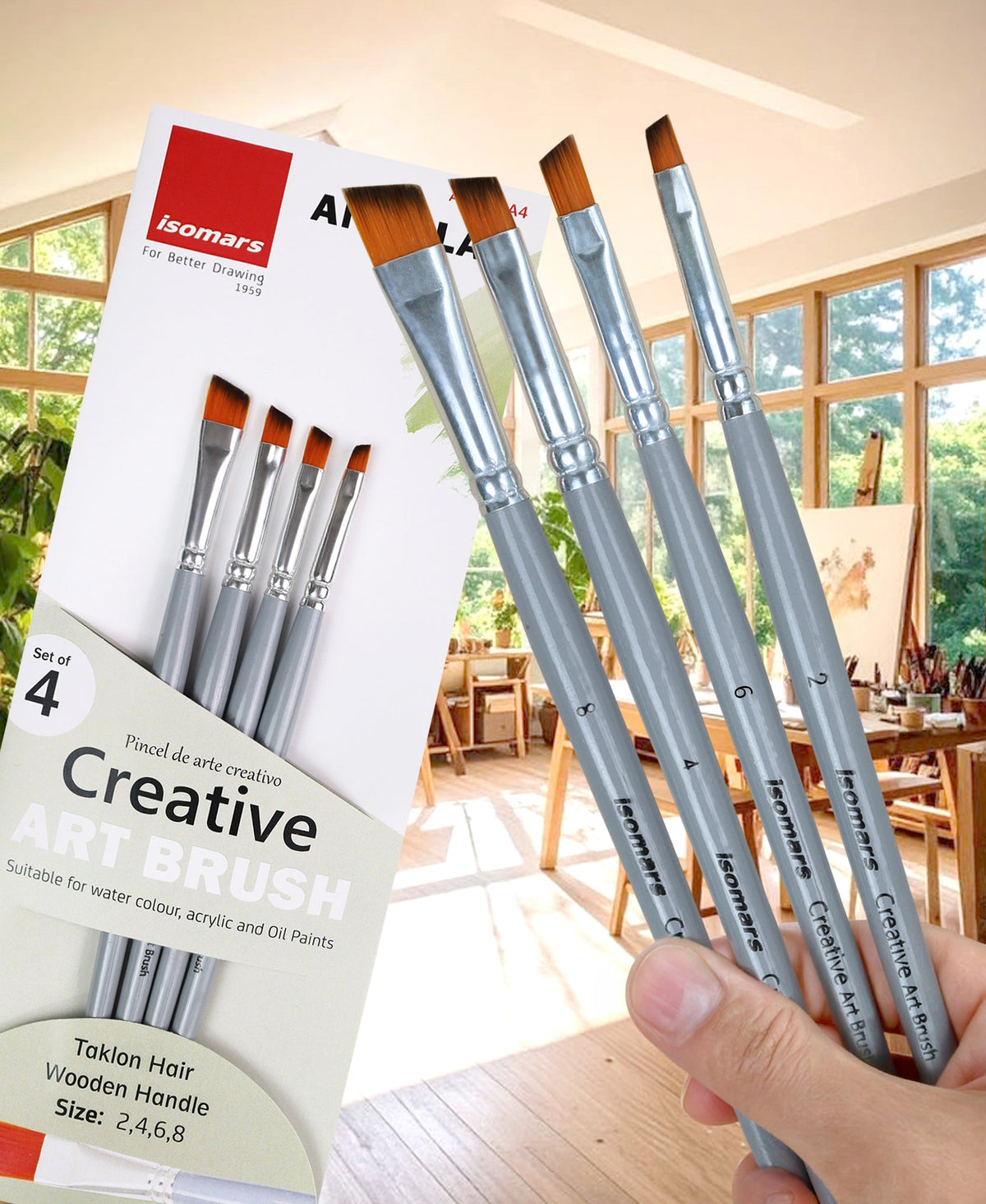 Isomars Angular Paint Brush Set of 4, Sizes 2, 4, 6, 8 - Isomars