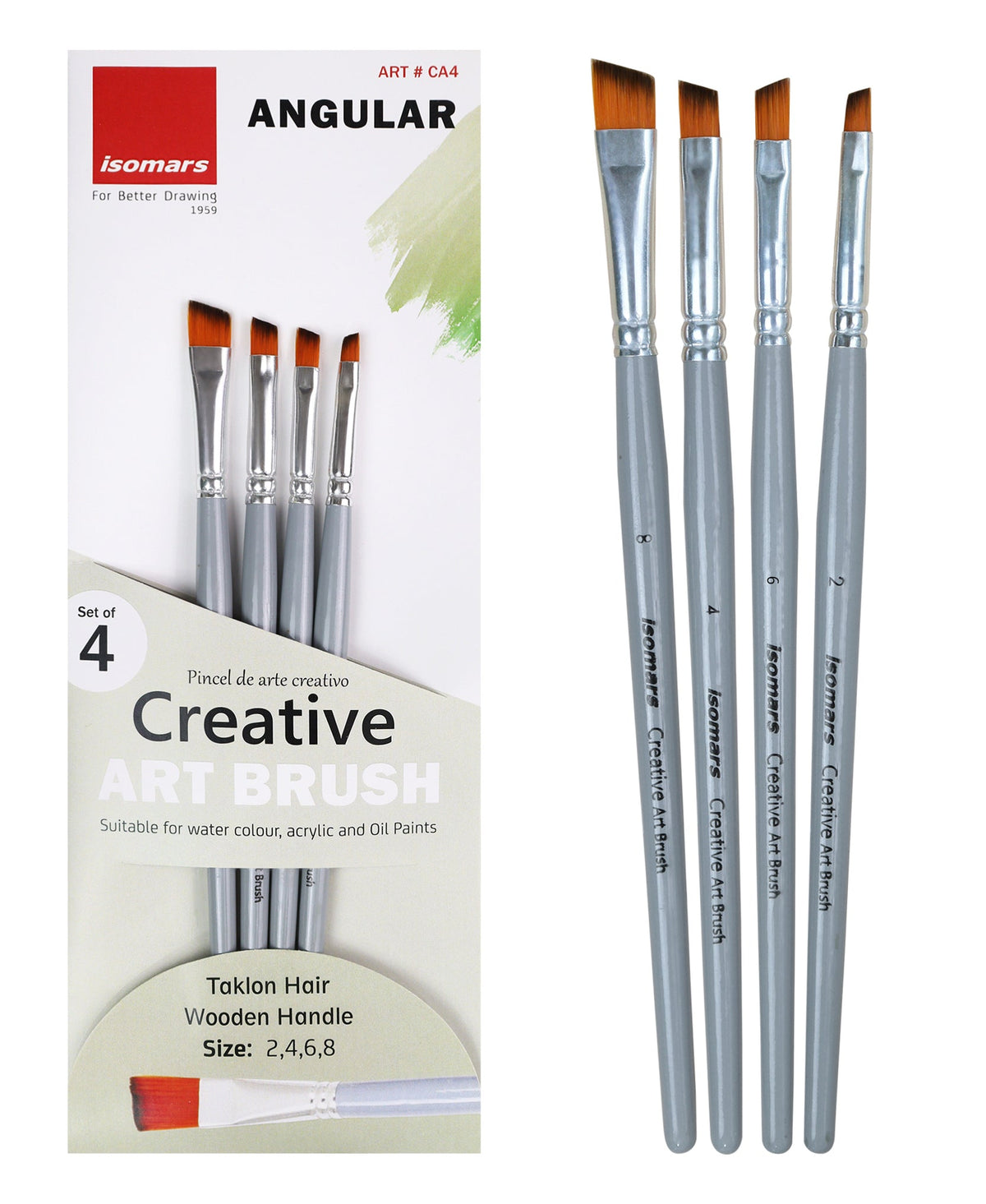 Isomars Angular Paint Brush Set of 4, Sizes 2, 4, 6, 8 - Isomars