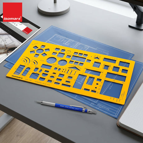 Isomars Architect Furniture Template Scale 1:50 | Professional Interior Design & Furniture Layout Drafting Stencil | Transparent Drawing Template for Architects, Interior Designers, Engineers & Students - Isomars