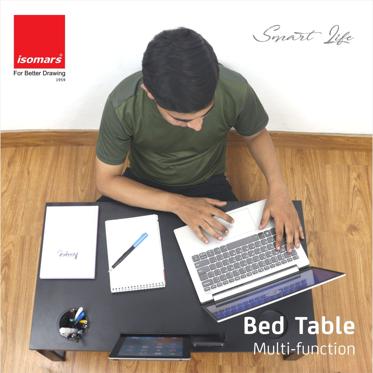 Isomars Bed Desk/Floor Desk Laptop Study Table for Work from Home, Online Classes, Card Games and Kid's Activities (Black - Extra Large) - Isomars