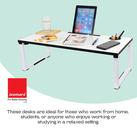 Isomars Bed Desk/Floor Desk Laptop Study Table for Work from Home, Online Classes, Card Games and Kid's Activities (White) - Isomars