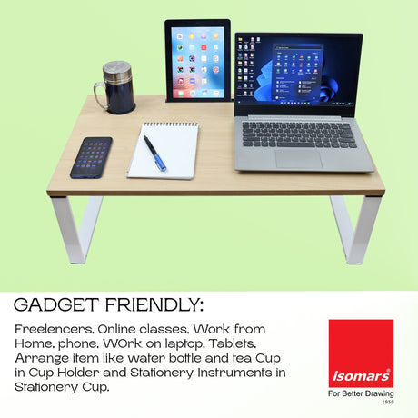 Isomars Bed Desk/Floor Desk Laptop Study Table for Work from Home, Online Classes, Card Games and Kid's Activities (Wooden - Extra Large) - Isomars