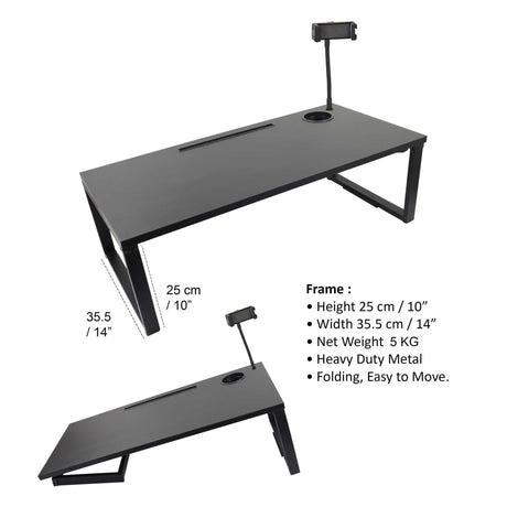 Isomars Bed Desk/Floor Desk with Mobile Holder 76cm x 35.5cm (30" x 14") Laptop Study Table for Work from Home, Online Classes, Card Games and Kid's Activities (Black) - Isomars