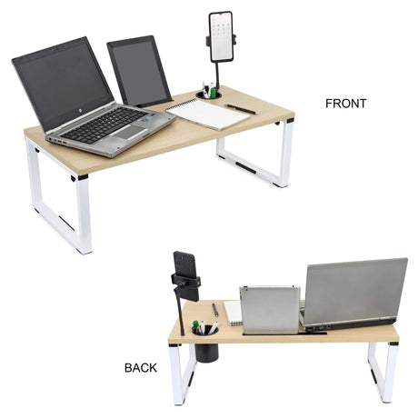 Isomars Bed Desk/Floor Desk with Mobile Holder 76cm x 35.5cm (30" x 14") Laptop Study Table for Work from Home, Online Classes, Card Games and Kid's Activities (Wooden) - Isomars