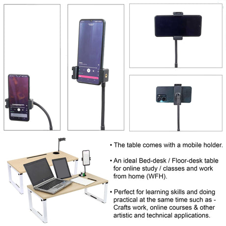 Isomars Bed Desk/Floor Desk with Mobile Holder 76cm x 35.5cm (30" x 14") Laptop Study Table for Work from Home, Online Classes, Card Games and Kid's Activities (Wooden) - Isomars