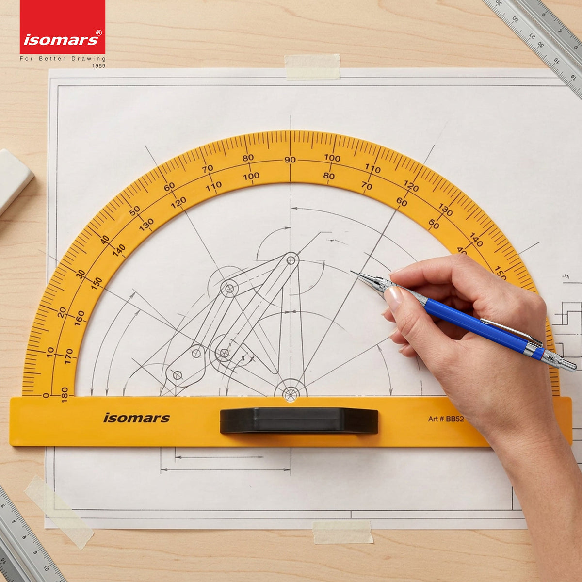 Isomars Blackboard/Whiteboard Teacher's Protractor - 180 Degrees - Large Size - Isomars