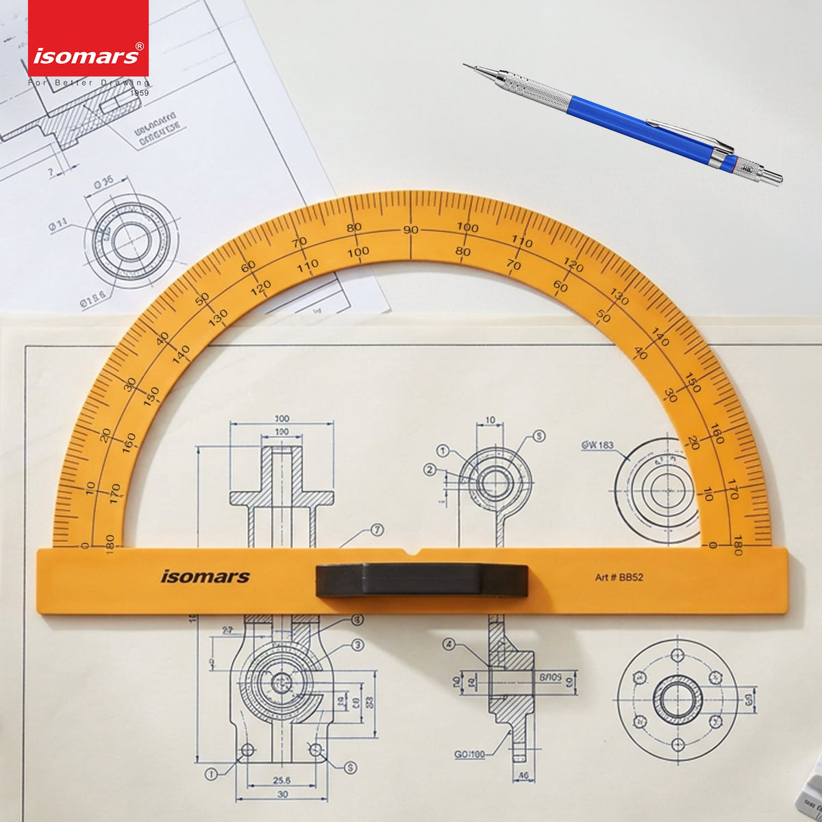 Isomars Blackboard/Whiteboard Teacher's Protractor - 180 Degrees - Large Size - Isomars