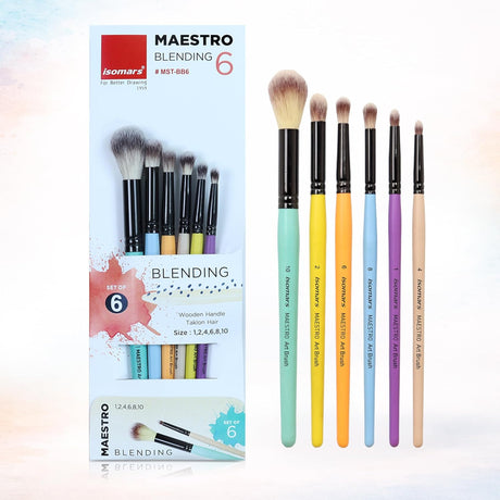 Isomars Blending Brush Set of 6 - Professional Round Artist Brushes for Soft Blending, Shading and Transitions - Ideal for Watercolor, Acrylic, Gouache, and Ink - Sizes 1, 2, 4, 6, 8, 10 - Isomars