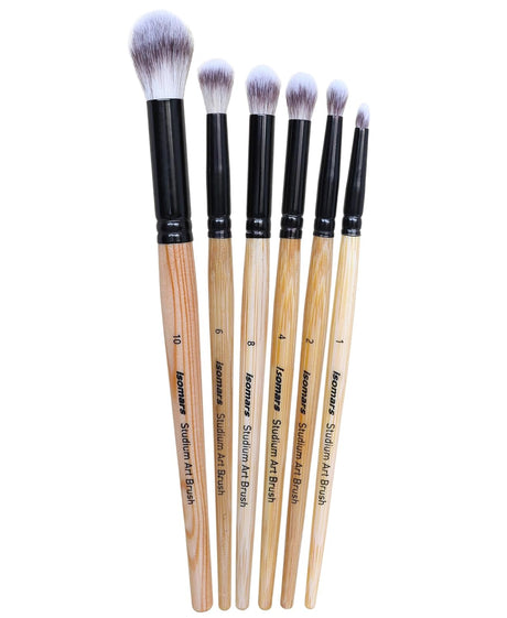 Isomars Blending Brush Studium - Set of 6 - Professional Artist Brushes for Soft Blending & Shading Ideal for Watercolor, Acrylic, Oil Painting and Ink Transitions - Sizes - 1,2,4,6,8,10 - Isomars