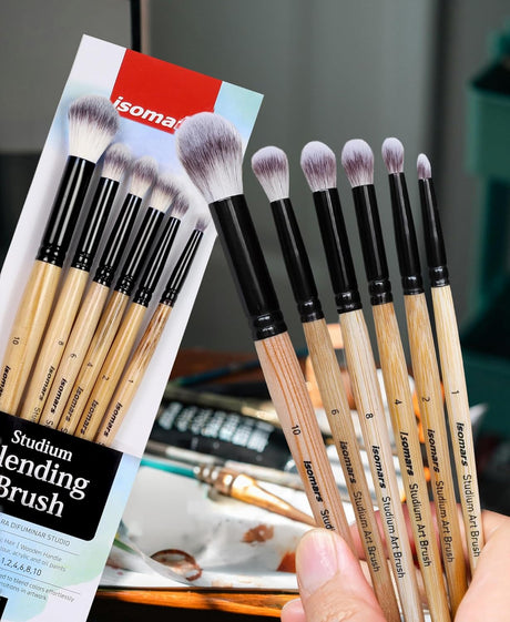 Isomars Blending Brush Studium - Set of 6 - Professional Artist Brushes for Soft Blending & Shading Ideal for Watercolor, Acrylic, Oil Painting and Ink Transitions - Sizes - 1,2,4,6,8,10 - Isomars