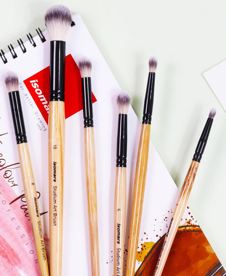Isomars Blending Brush Studium - Set of 6 - Professional Artist Brushes for Soft Blending & Shading Ideal for Watercolor, Acrylic, Oil Painting and Ink Transitions - Sizes - 1,2,4,6,8,10 - Isomars