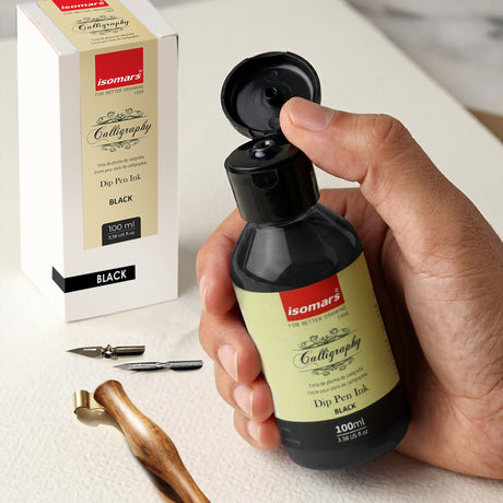 ISOMARS Calligraphy Dip Pen Ink Black, 100ml, Rich Pigmented Ink - Isomars
