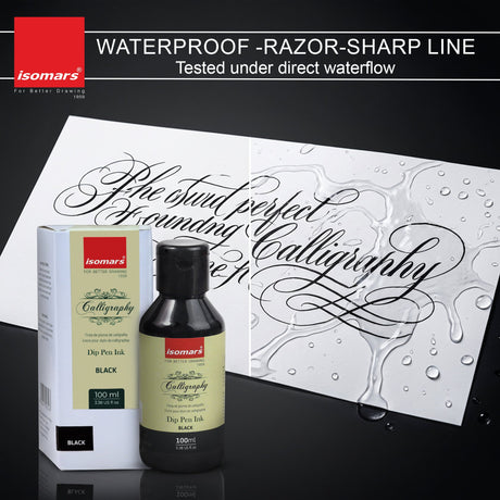 ISOMARS Calligraphy Dip Pen Ink Black, 100ml, Rich Pigmented Ink - Isomars