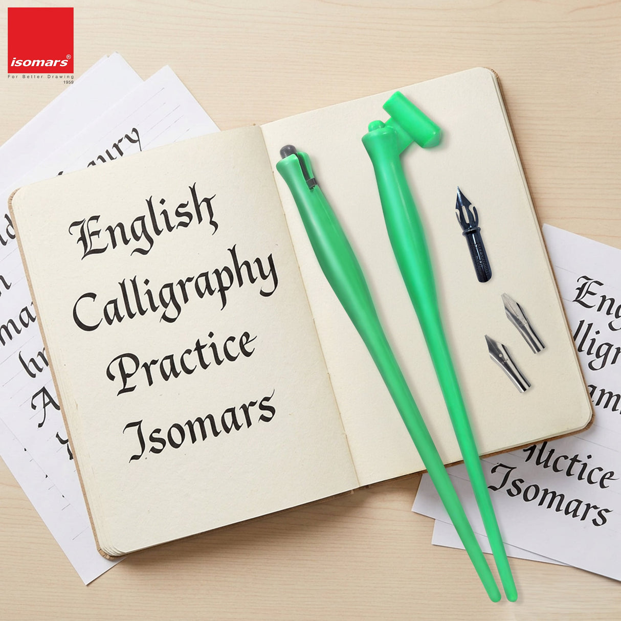 Isomars Calligraphy Pen Set with 2 Holders, 3 Nibs & Plastic Flange for elegant calligraphy and lettering - Isomars