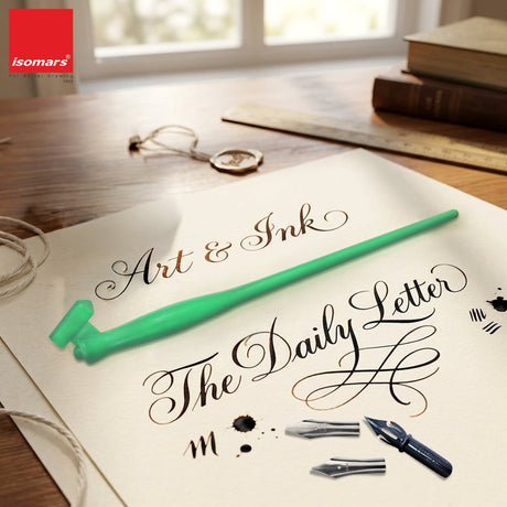 Isomars Calligraphy Pen Set with 2 Holders, 3 Nibs & Plastic Flange for elegant calligraphy and lettering - Isomars