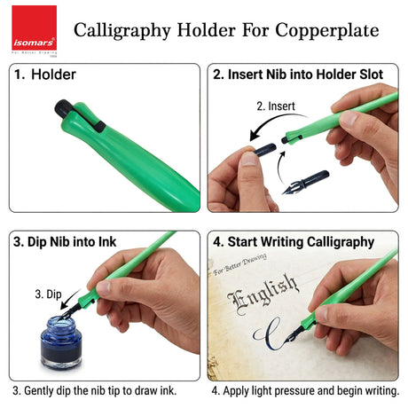 Isomars Calligraphy Pen Set with 2 Holders, 3 Nibs & Plastic Flange for elegant calligraphy and lettering - Isomars