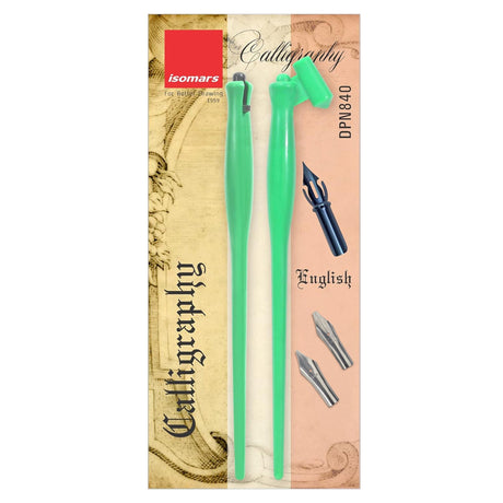 Isomars Calligraphy Pen Set with 2 Holders, 3 Nibs & Plastic Flange for elegant calligraphy and lettering - Isomars