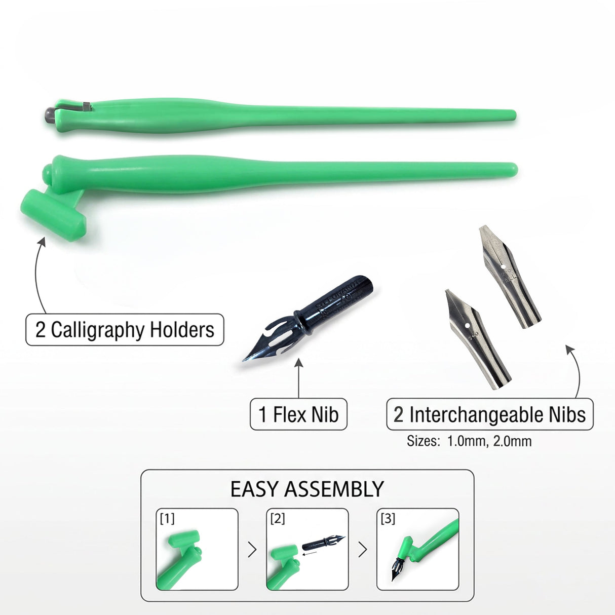 Isomars Calligraphy Pen Set with 2 Holders, 3 Nibs & Plastic Flange for elegant calligraphy and lettering - Isomars