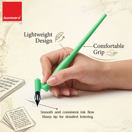 Isomars Calligraphy Pen Set with 2 Holders, 4 Nibs & Plastic Flange for Copperplate, Arabic and Gothic calligraphy - Isomars