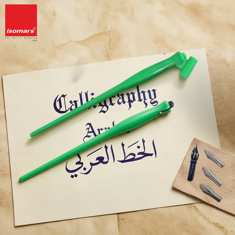 Isomars Calligraphy Pen Set with 2 Holders, 4 Nibs & Plastic Flange for Copperplate, Arabic and Gothic calligraphy - Isomars