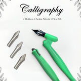 Isomars Calligraphy Pen Set with 2 Holders, 4 Nibs & Plastic Flange for Copperplate, Arabic and Gothic calligraphy - Isomars